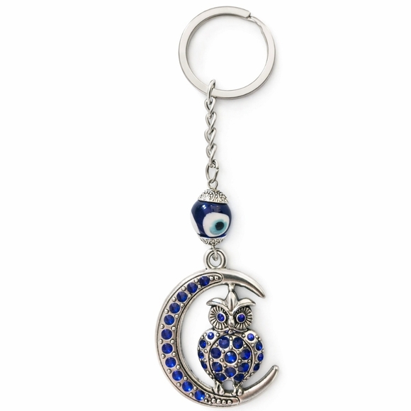 Other - Owl & All Seeing Eye Keychain – Silver + Sapphire Blue